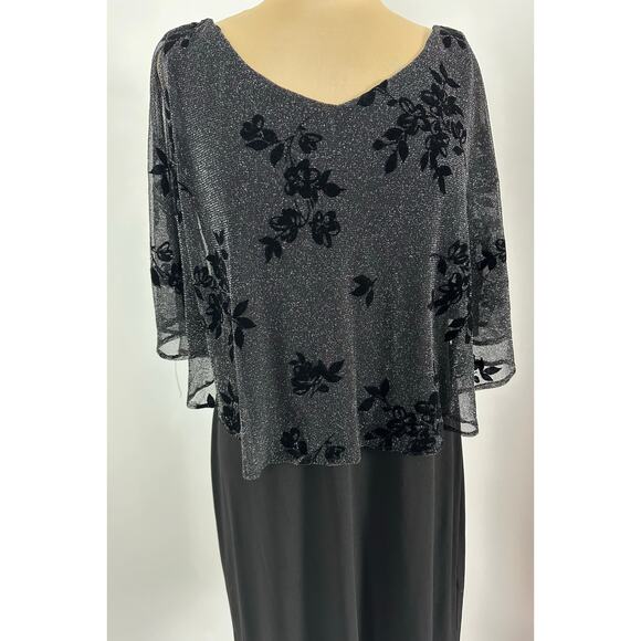 JM Studio Size 12 Black Dress Drape Shimmer Glitter Velvet Floral Cocktail XMAS - Picture 2 of 12